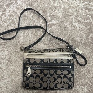 Coach Signature Black and Cream Crossbody Bag